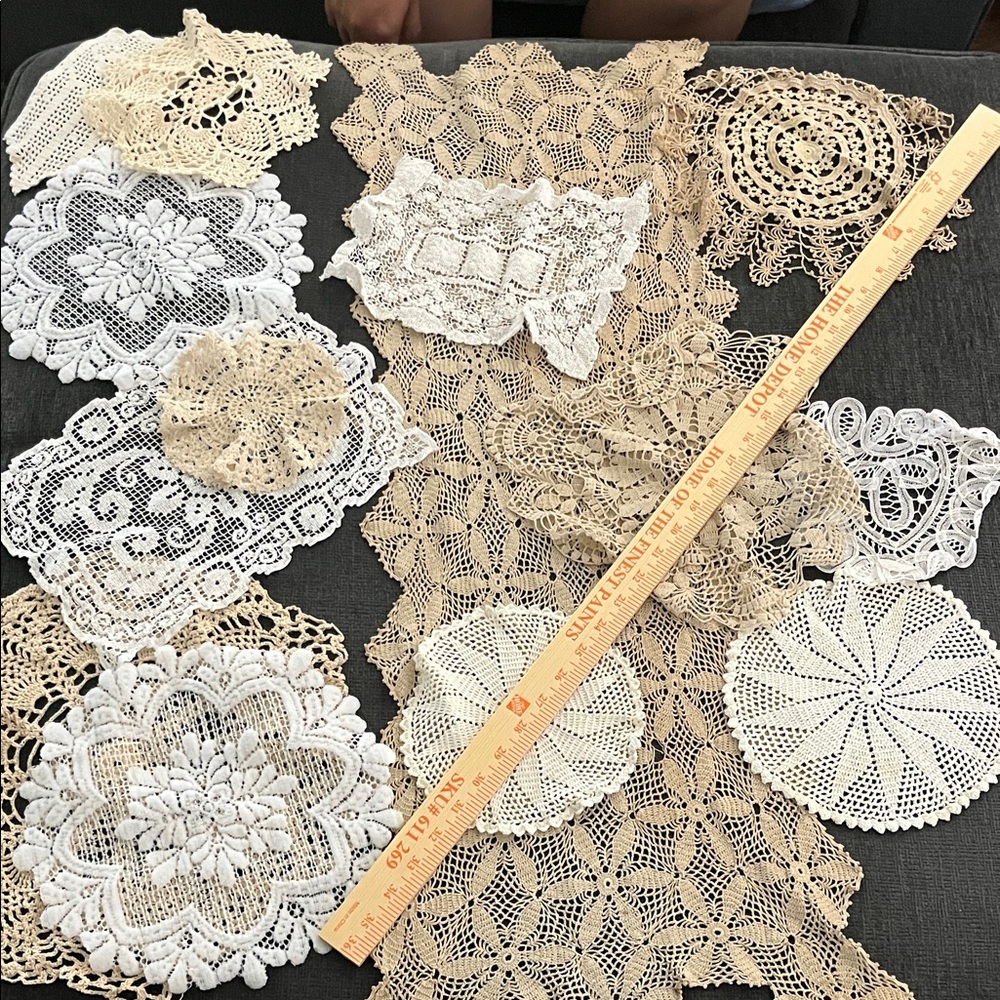 Vintage set of 14 Crochet Doilies Set in Cream and White various sizes